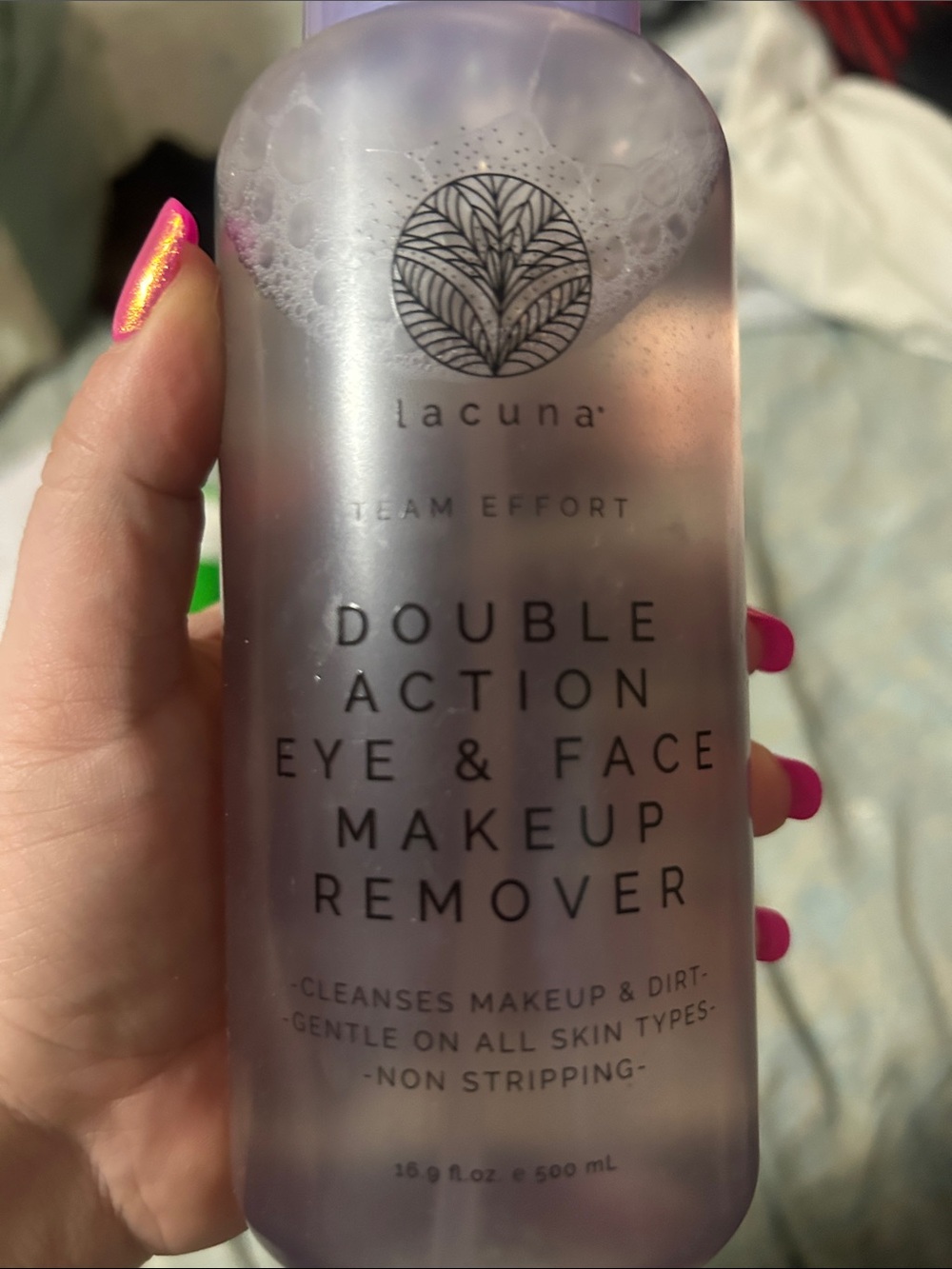 Lacuna Double Action Eye & Face Makeup Remover — Pink Bottle